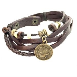 Leather bracelet Capricorn Zodiac with charms